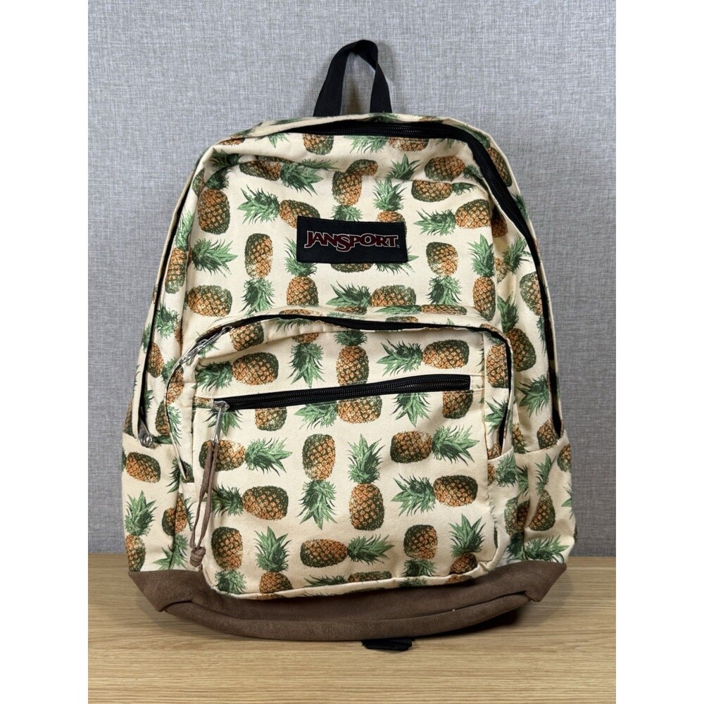 JanSport Right Pack Expressions Backpack Pineapple Print Suede Bottom Laptop Bag